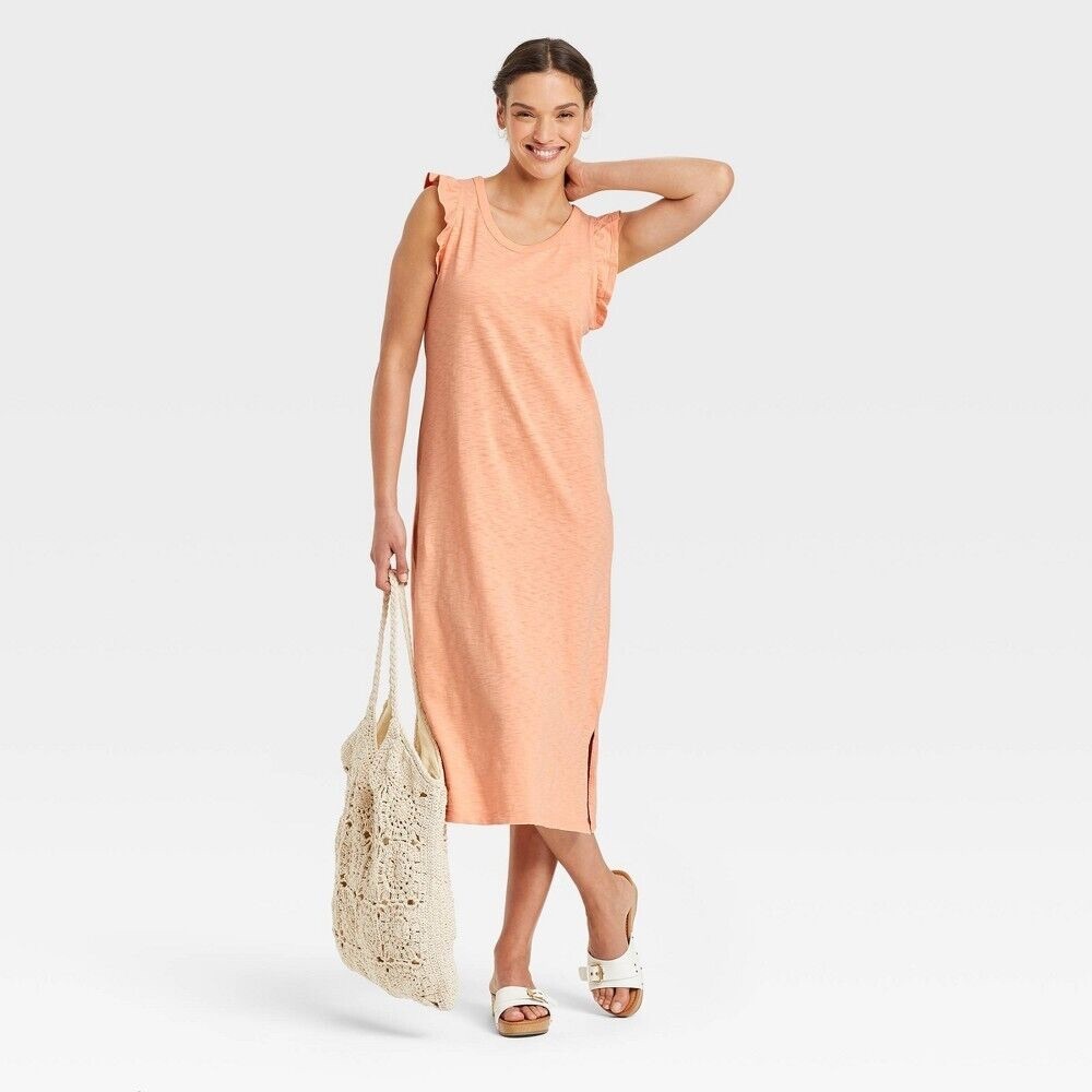 Universal Thread Woman’s Coral Ruffle Sleeve Tank Dress. Sz M NWT